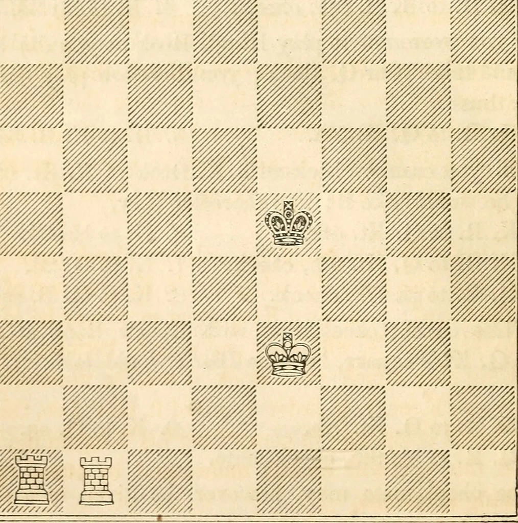 An illustration from The book of chess: containing the rudiments of the game, and elementary analyses of the most popular openings ; exemplified in games actually played by the greatest masters; including Staunton's analysis of the king's and queen's gambits, numerous positions and problems on diagrams, both original and selected; also a series of chess tales, with illustrations engraved from original designs ; the whole extracted and translated from the best sources, 1857, leaf 63