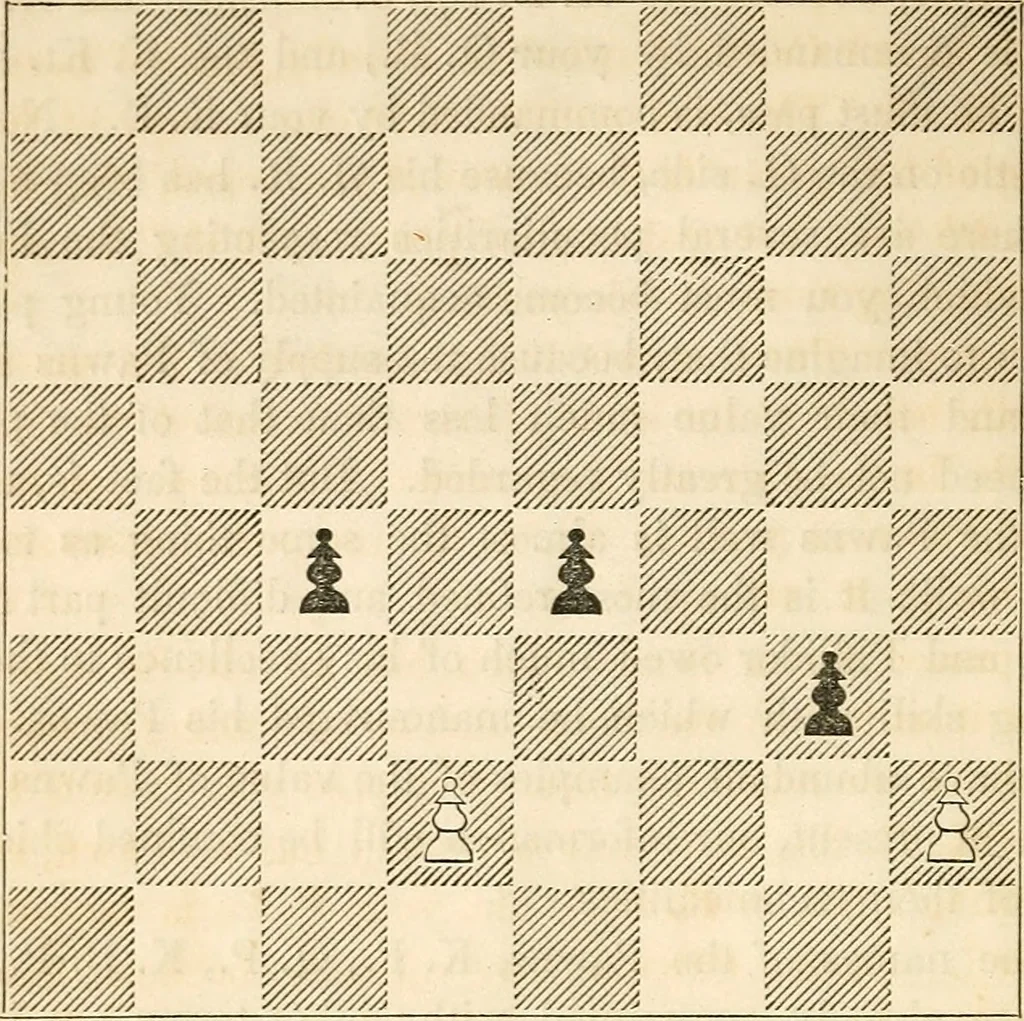 An illustration from The book of chess: containing the rudiments of the game, and elementary analyses of the most popular openings ; exemplified in games actually played by the greatest masters; including Staunton's analysis of the king's and queen's gambits, numerous positions and problems on diagrams, both original and selected; also a series of chess tales, with illustrations engraved from original designs ; the whole extracted and translated from the best sources, 1857, leaf 75
