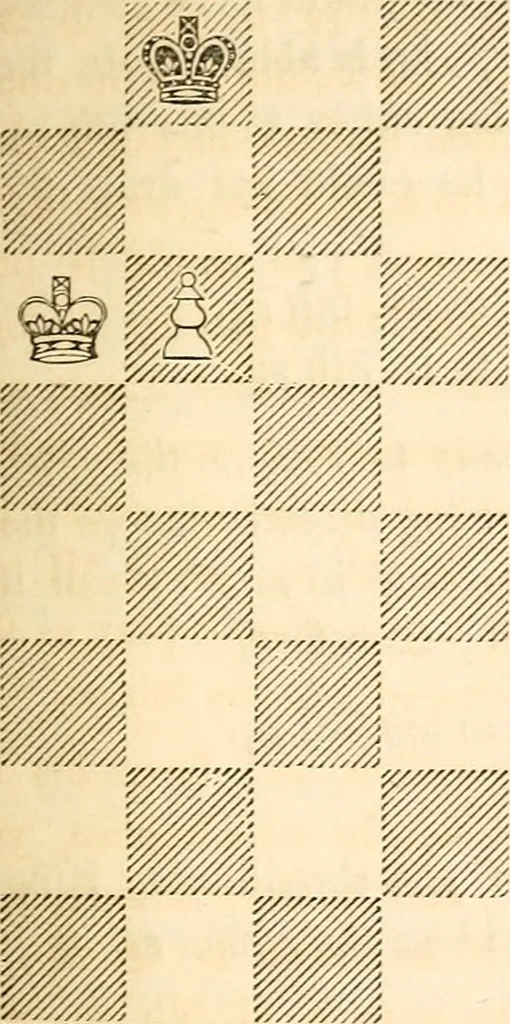 An illustration from The book of chess: containing the rudiments of the game, and elementary analyses of the most popular openings ; exemplified in games actually played by the greatest masters; including Staunton's analysis of the king's and queen's gambits, numerous positions and problems on diagrams, both original and selected; also a series of chess tales, with illustrations engraved from original designs ; the whole extracted and translated from the best sources, 1857, leaf 86