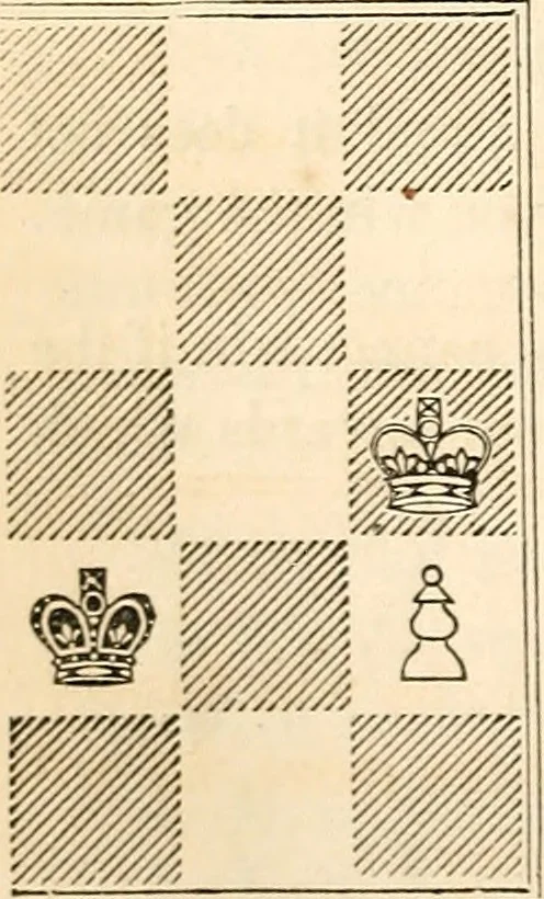 An illustration from The book of chess: containing the rudiments of the game, and elementary analyses of the most popular openings ; exemplified in games actually played by the greatest masters; including Staunton's analysis of the king's and queen's gambits, numerous positions and problems on diagrams, both original and selected; also a series of chess tales, with illustrations engraved from original designs ; the whole extracted and translated from the best sources, 1857, leaf 93