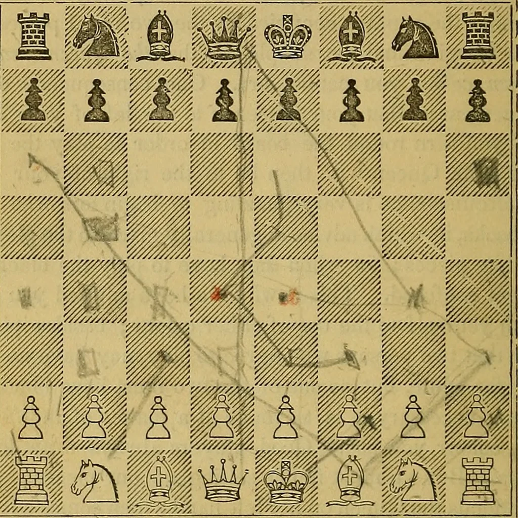 An illustration from The book of chess: containing the rudiments of the game, and elementary analyses of the most popular openings, 1882, leaf 25