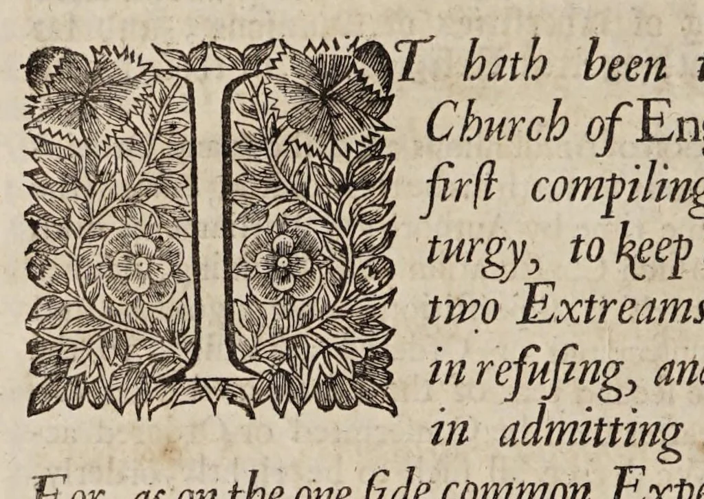 An illustration from The book of common-prayer and administration of the sacraments, and other rites & ceremonies of the Church, according to the use of the Church of England : together with the Psalter or Psalms of David, pointed as they are to be sung or said in churches, and the form & manner of making, ordaining, & consecrating of bishops, priests, and deacons, 1669, leaf 32