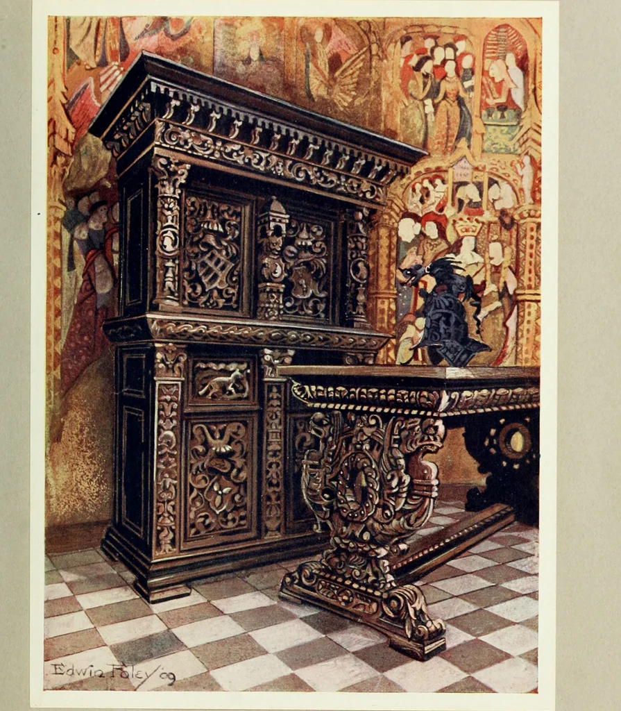 An illustration from The book of decorative furniture, its form, colour and history, 1910, leaf 178