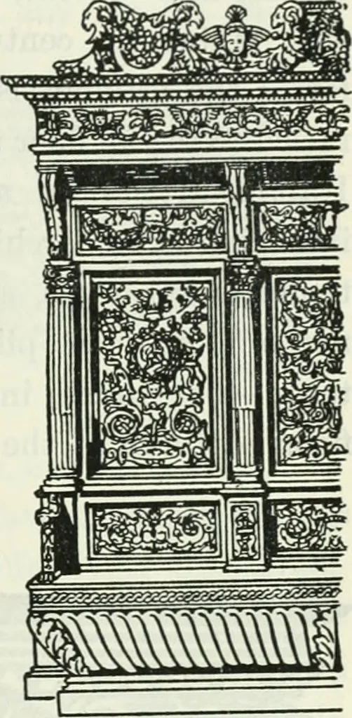 An illustration from The book of decorative furniture, its form, colour and history, 1910, leaf 182