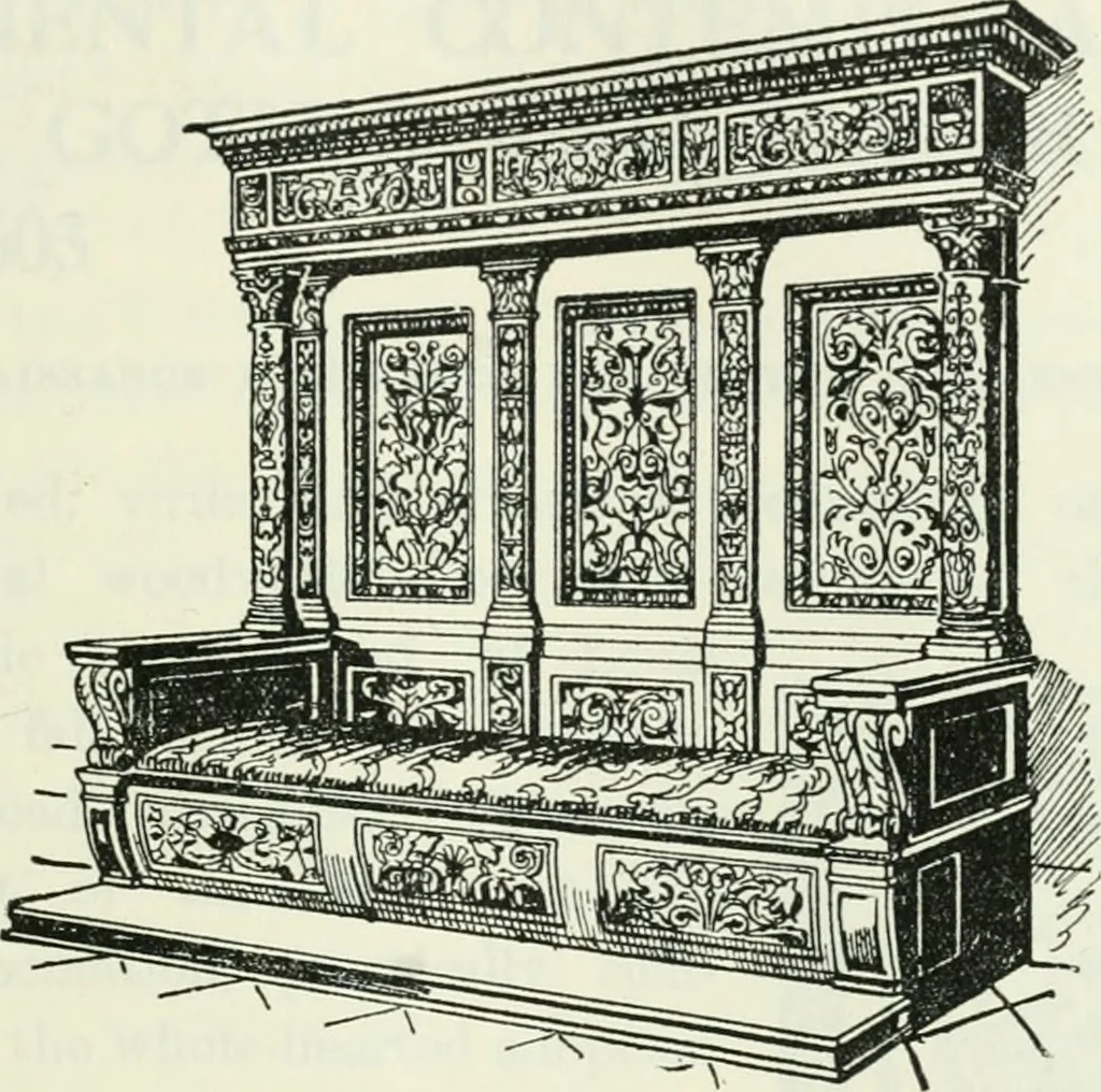 An illustration from The book of decorative furniture, its form, colour and history, 1910, leaf 198