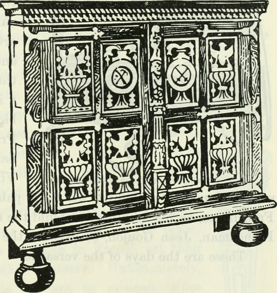 An illustration from The book of decorative furniture, its form, colour and history, 1910, leaf 202