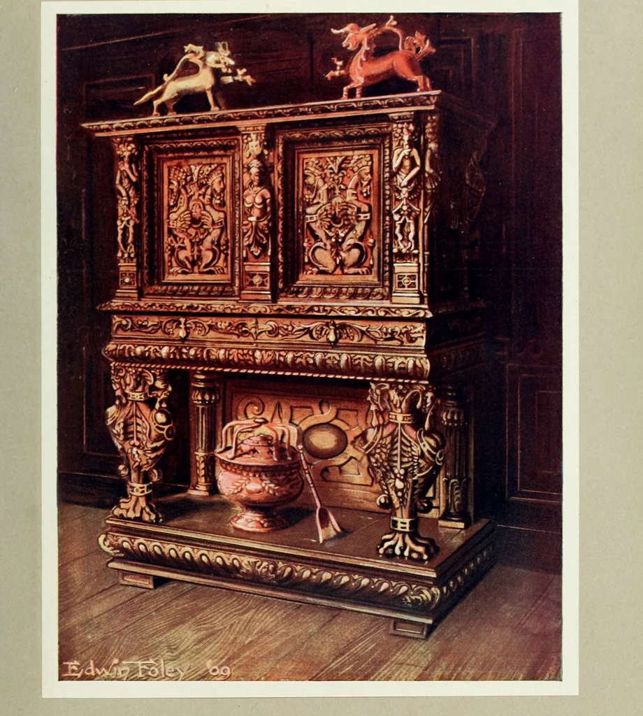 An illustration from The book of decorative furniture, its form, colour and history, 1910, leaf 208