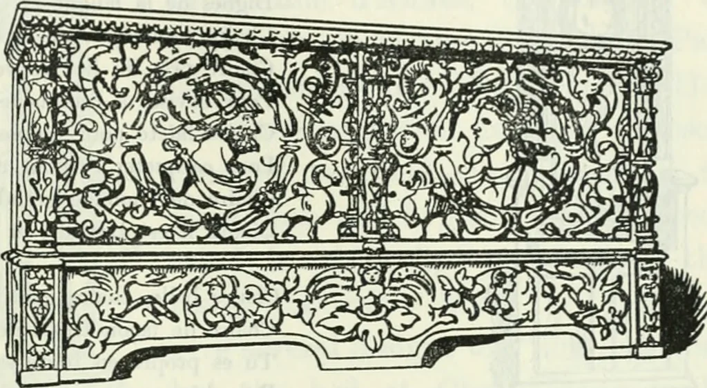 An illustration from The book of decorative furniture, its form, colour and history, 1910, leaf 212