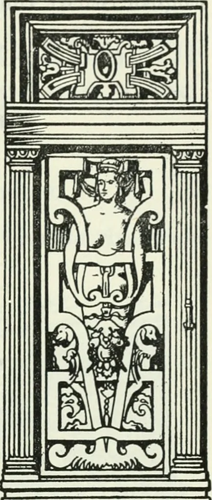 An illustration from The book of decorative furniture, its form, colour and history, 1910, leaf 222