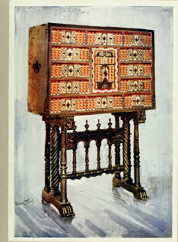 An illustration from The book of decorative furniture, its form, colour and history, 1910, leaf 228