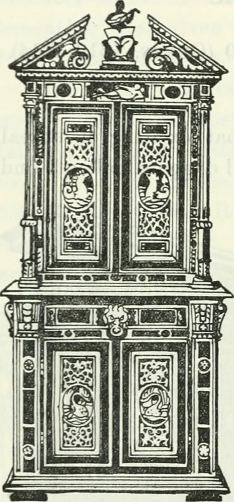 An illustration from The book of decorative furniture, its form, colour and history, 1910, leaf 329