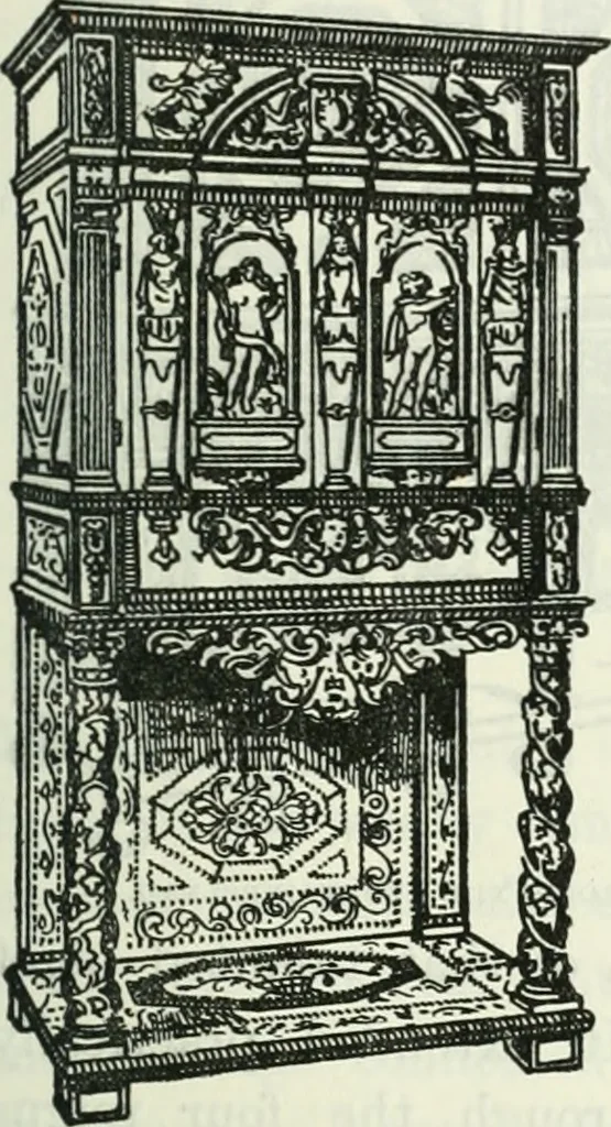 An illustration from The book of decorative furniture, its form, colour and history, 1910, leaf 330