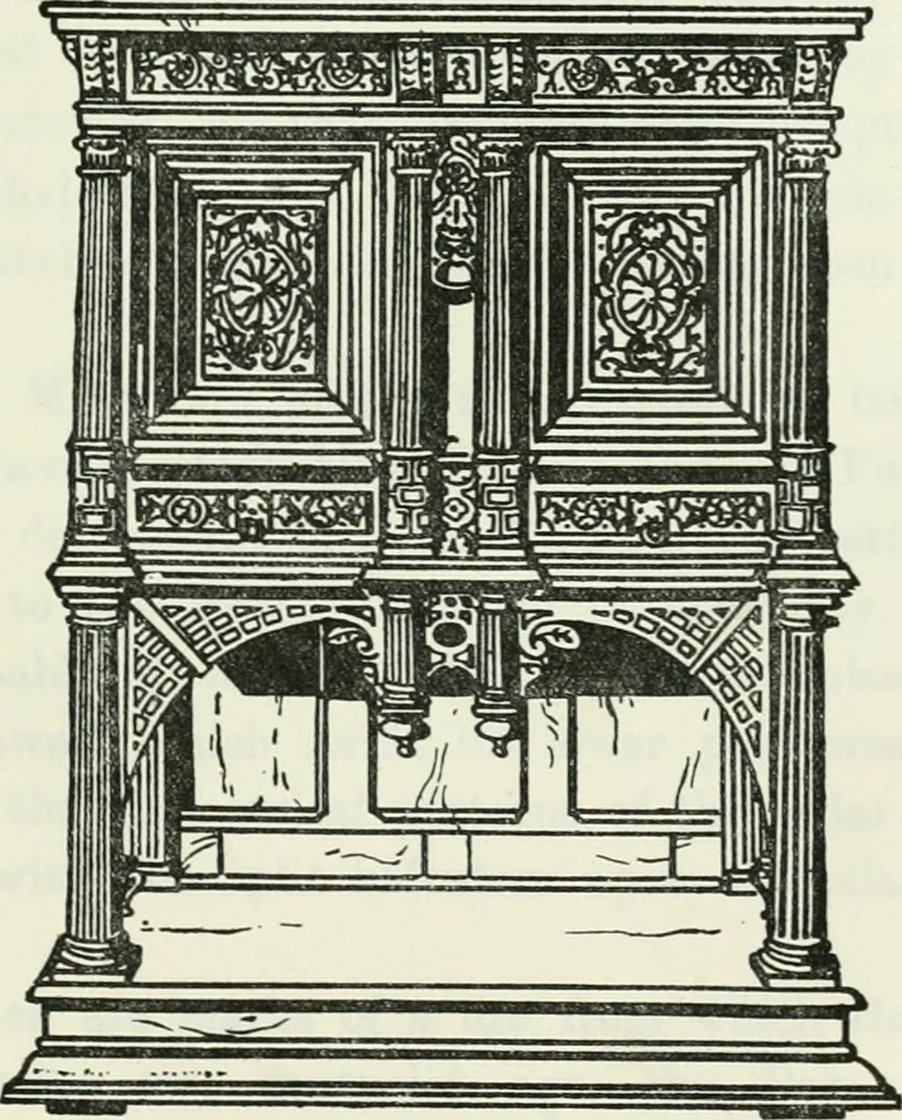 An illustration from The book of decorative furniture, its form, colour and history, 1910, leaf 340