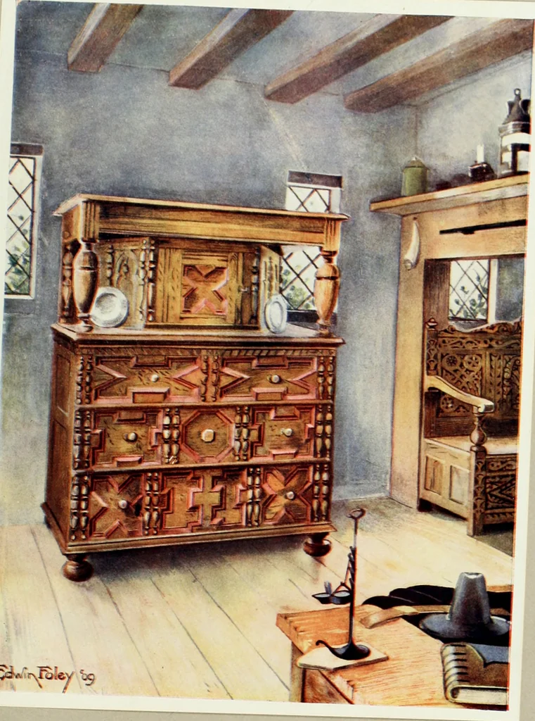 An illustration from The book of decorative furniture, its form, colour and history, 1910, leaf 344