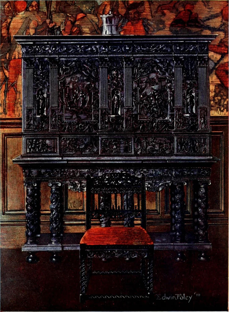 An illustration from The book of decorative furniture, its form, colour and history, 1910, leaf 374