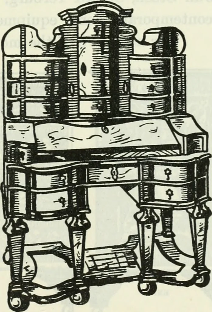 An illustration from The book of decorative furniture, its form, colour and history, 1910, leaf 402
