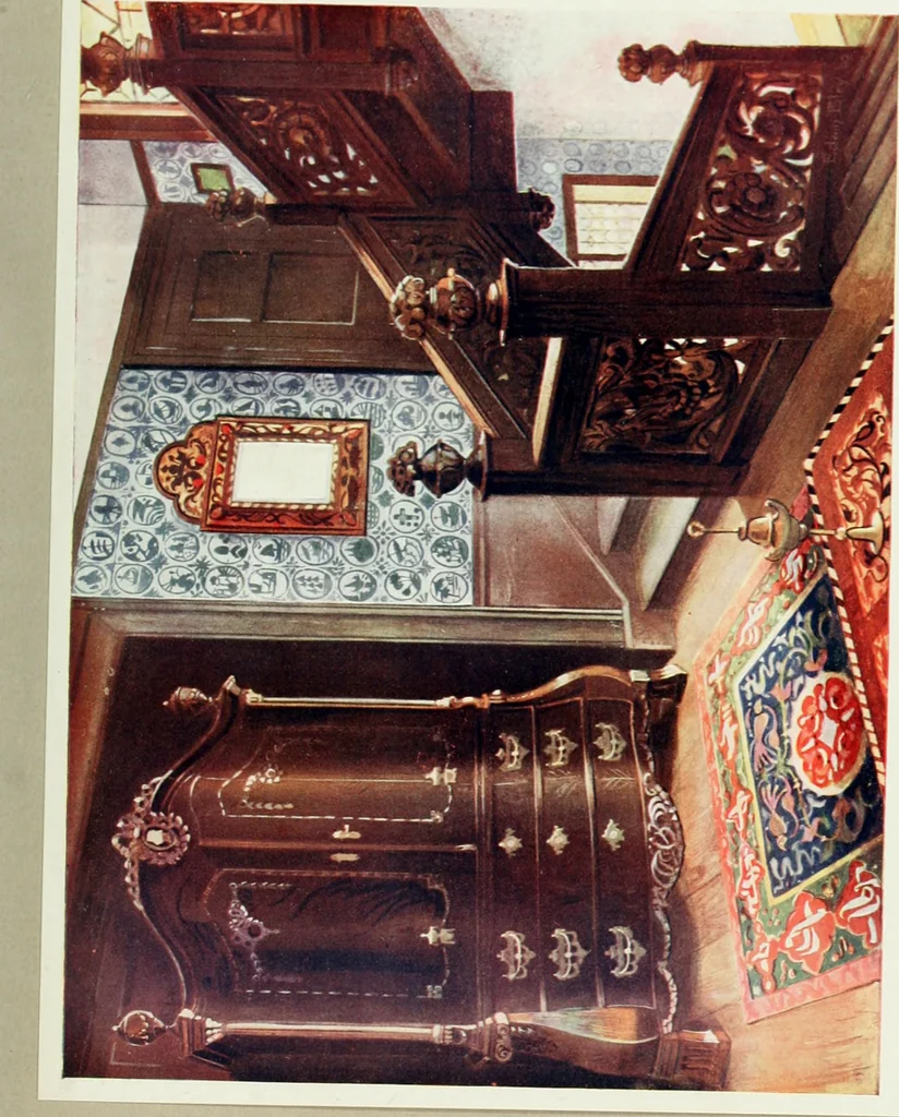 An illustration from The book of decorative furniture, its form, colour and history, 1910, leaf 408