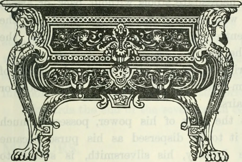 An illustration from The book of decorative furniture, its form, colour and history, 1910, leaf 432