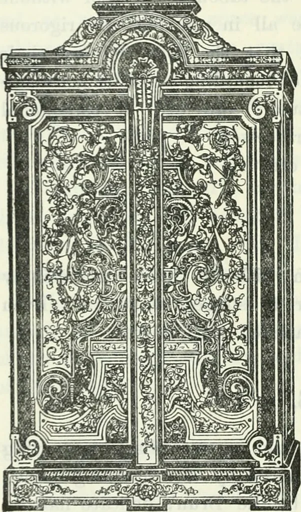 An illustration from The book of decorative furniture, its form, colour and history, 1910, leaf 435