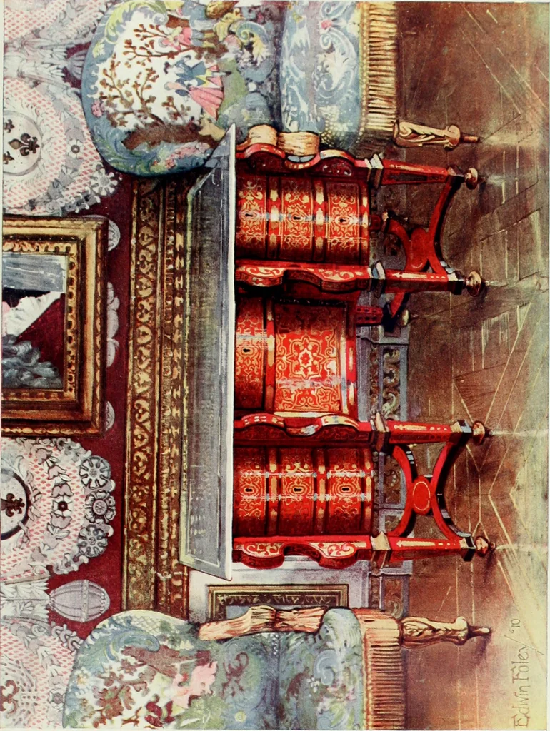 An illustration from The book of decorative furniture, its form, colour and history, 1910, leaf 458