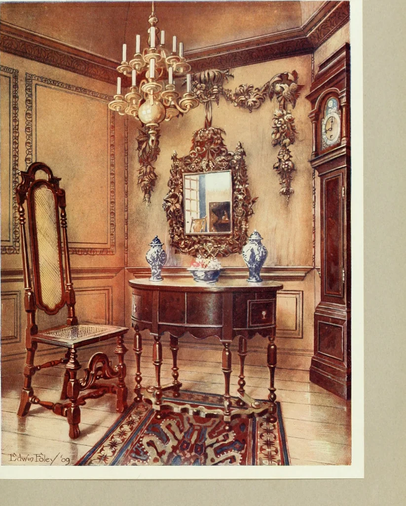 An illustration from The book of decorative furniture, its form, colour and history, 1910, leaf 470