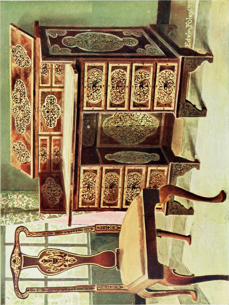 An illustration from The book of decorative furniture, its form, colour and history, 1910, leaf 518
