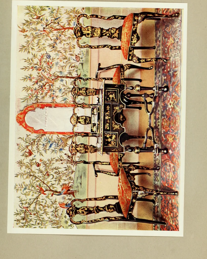 An illustration from The book of decorative furniture, its form, colour and history, 1910, leaf 536