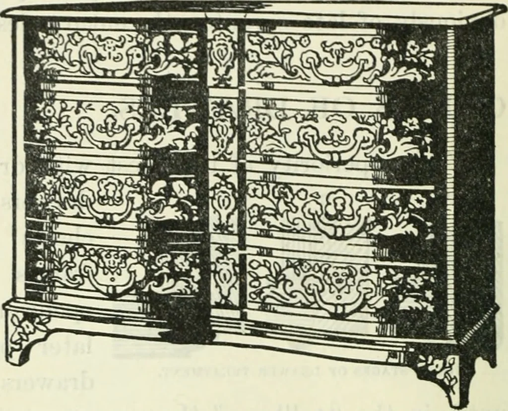 An illustration from The book of decorative furniture, its form, colour and history, 1910, leaf 551
