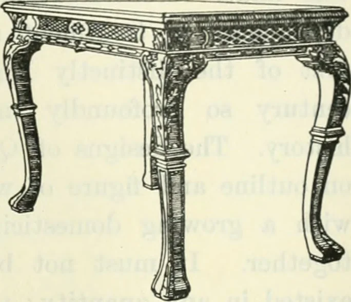 An illustration from The book of decorative furniture, its form, colour and history, 1910, leaf 554