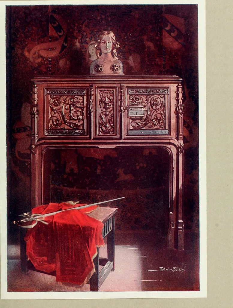 An illustration from The book of decorative furniture, its form, colour and history, 1910, leaf 74