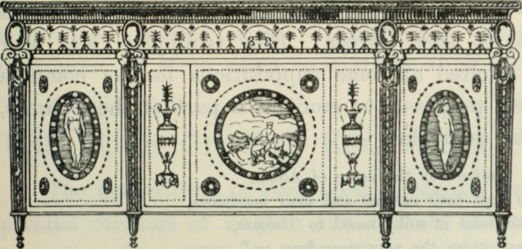 An illustration from The book of decorative furniture, its form, colour and history, 1910, leaf 140