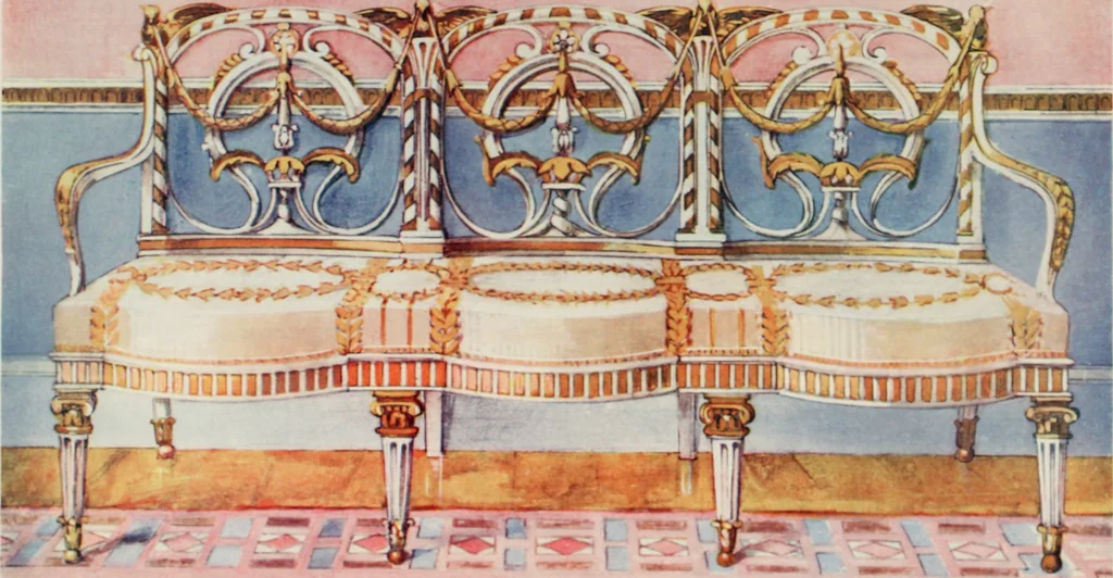 An illustration from The book of decorative furniture, its form, colour and history, 1910, leaf 158