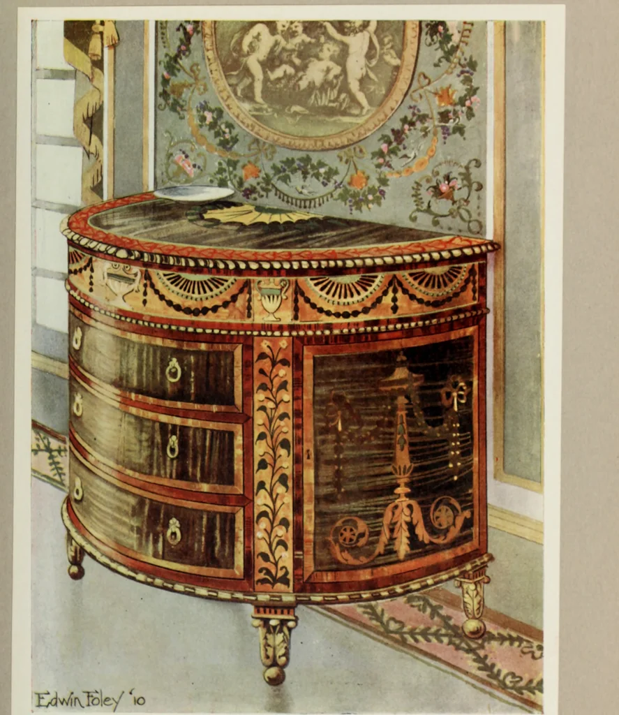 An illustration from The book of decorative furniture, its form, colour and history, 1910, leaf 164