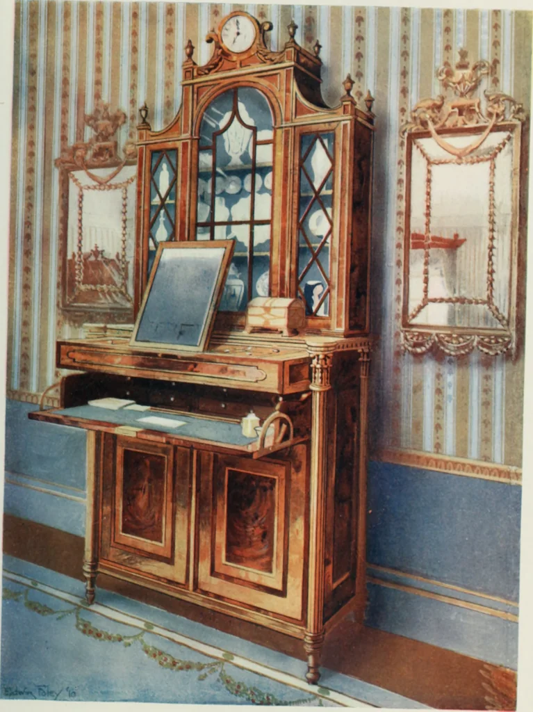 An illustration from The book of decorative furniture, its form, colour and history, 1910, leaf 182
