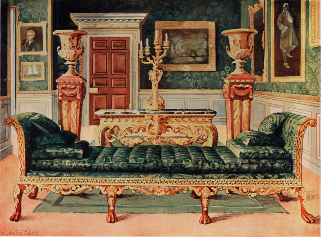 An illustration from The book of decorative furniture, its form, colour and history, 1910, leaf 24
