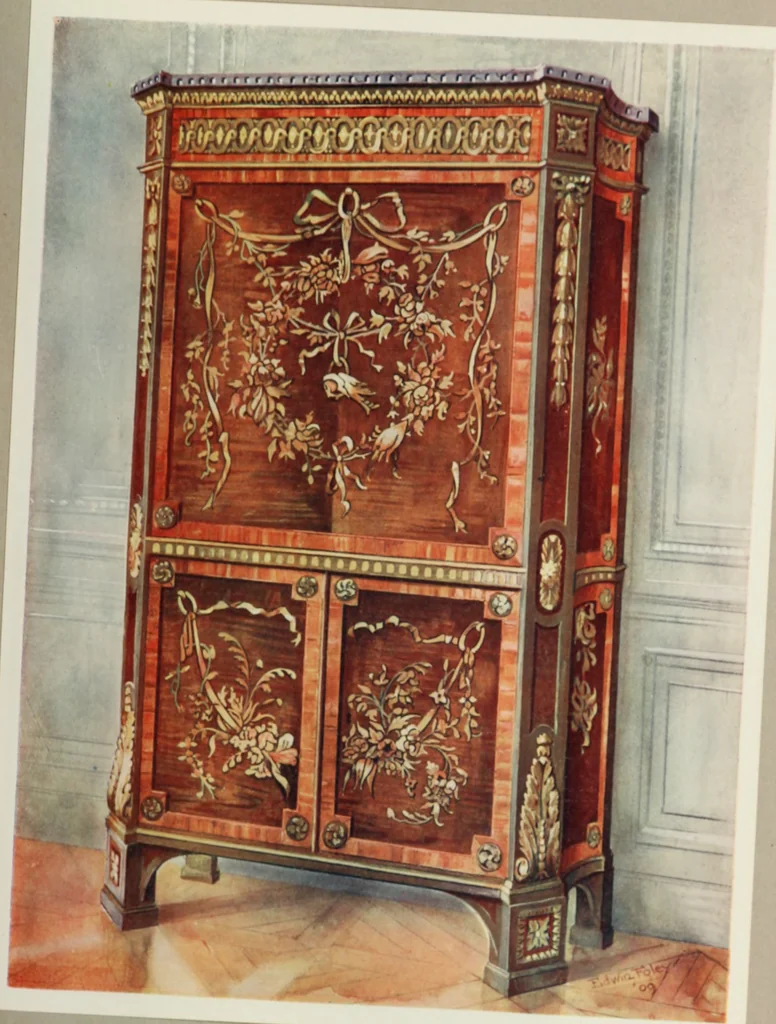 An illustration from The book of decorative furniture, its form, colour and history, 1910, leaf 268