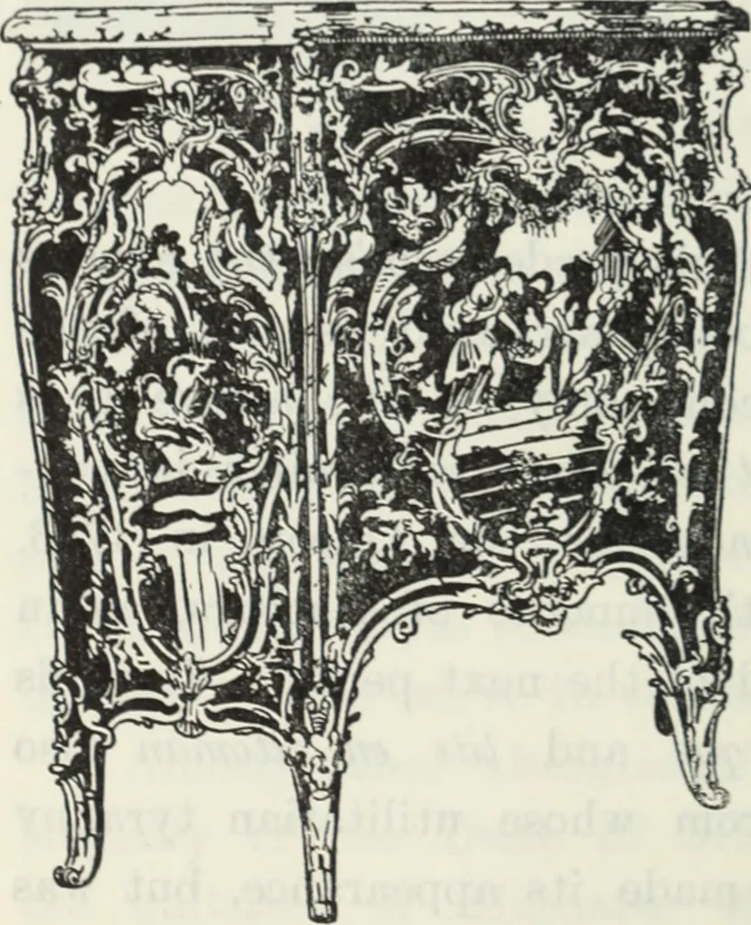 An illustration from The book of decorative furniture, its form, colour and history, 1910, leaf 273