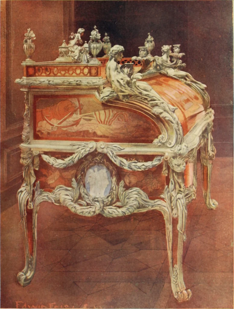 An illustration from The book of decorative furniture, its form, colour and history, 1910, leaf 276