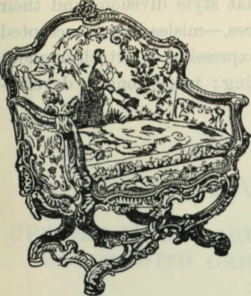 An illustration from The book of decorative furniture, its form, colour and history, 1910, leaf 280