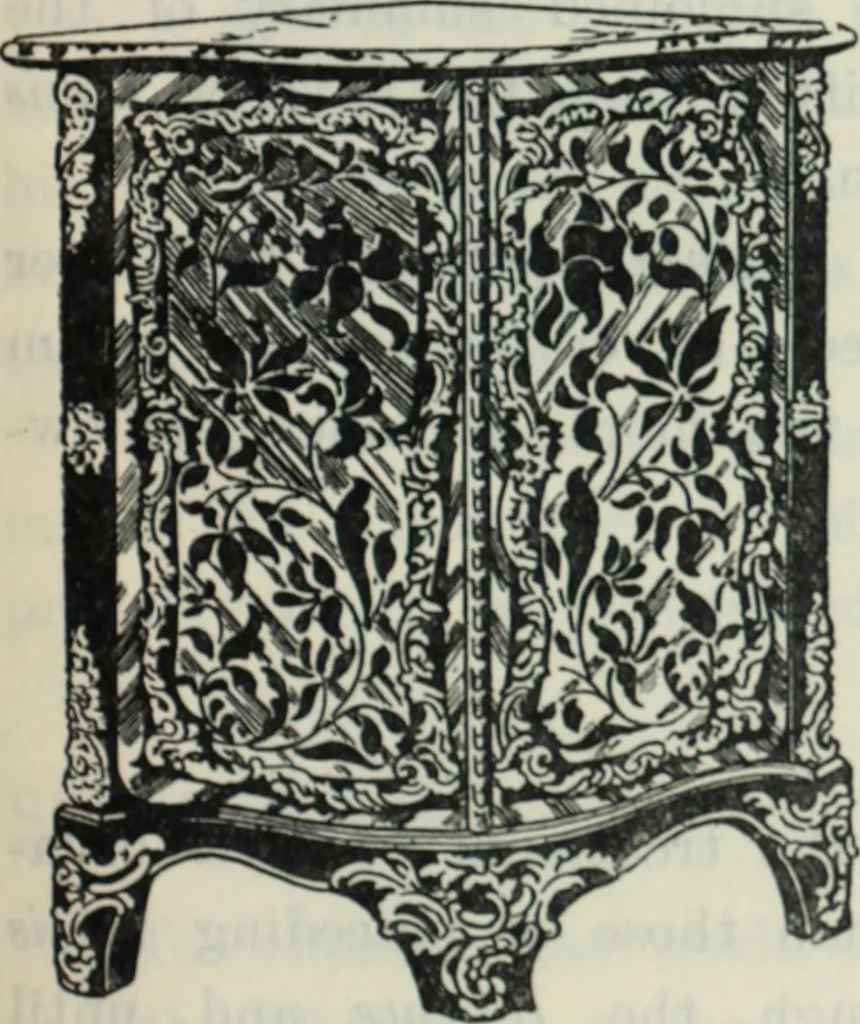 An illustration from The book of decorative furniture, its form, colour and history, 1910, leaf 296