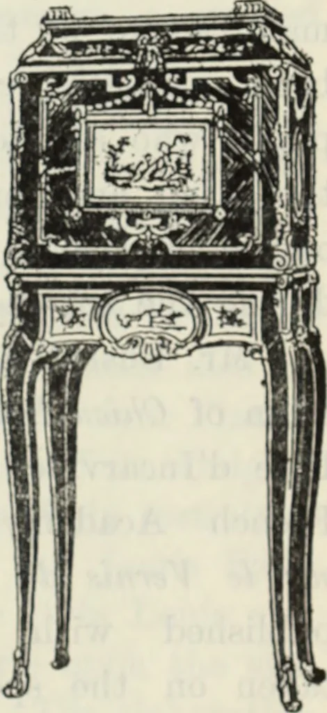 An illustration from The book of decorative furniture, its form, colour and history, 1910, leaf 300