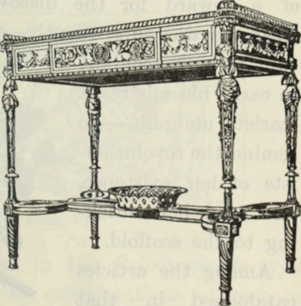 An illustration from The book of decorative furniture, its form, colour and history, 1910, leaf 318