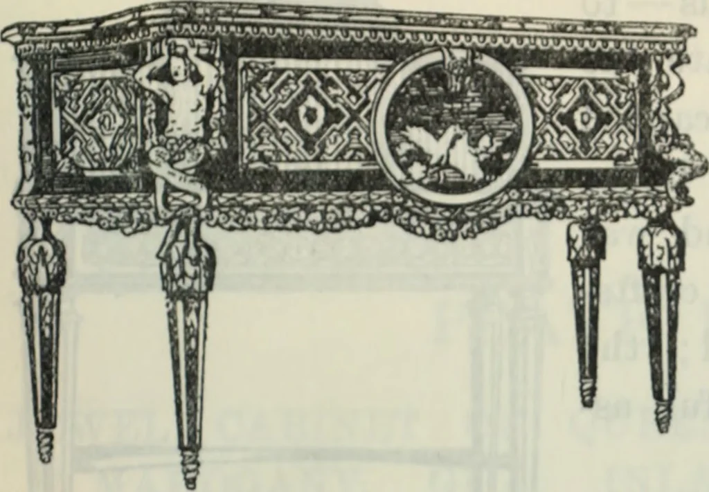 An illustration from The book of decorative furniture, its form, colour and history, 1910, leaf 322