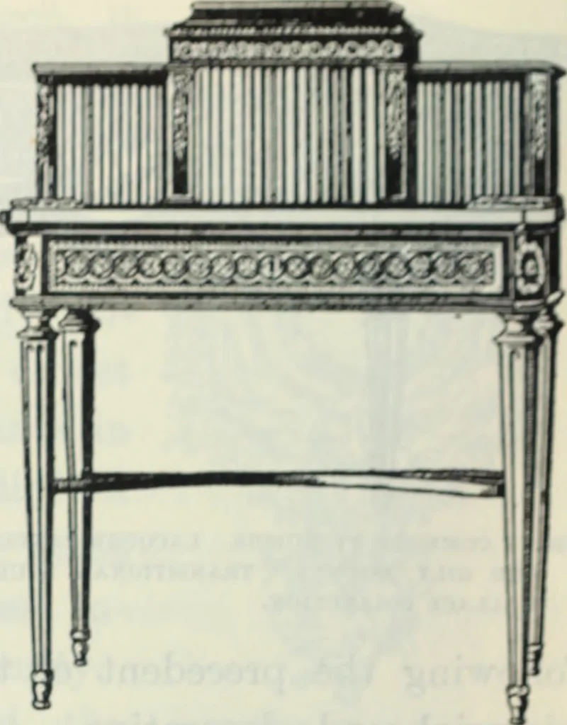 An illustration from The book of decorative furniture, its form, colour and history, 1910, leaf 323