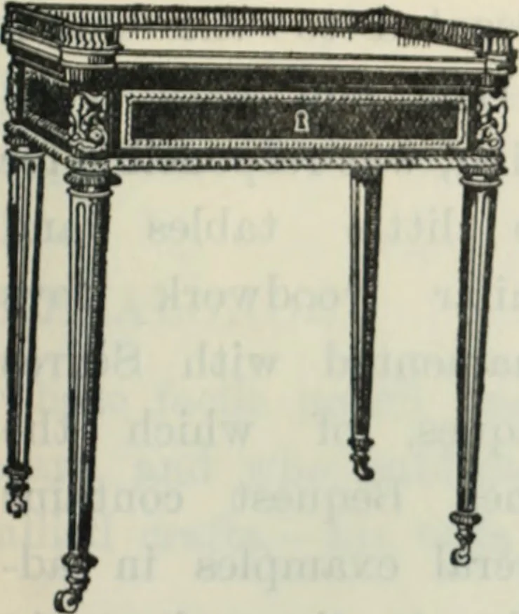 An illustration from The book of decorative furniture, its form, colour and history, 1910, leaf 330