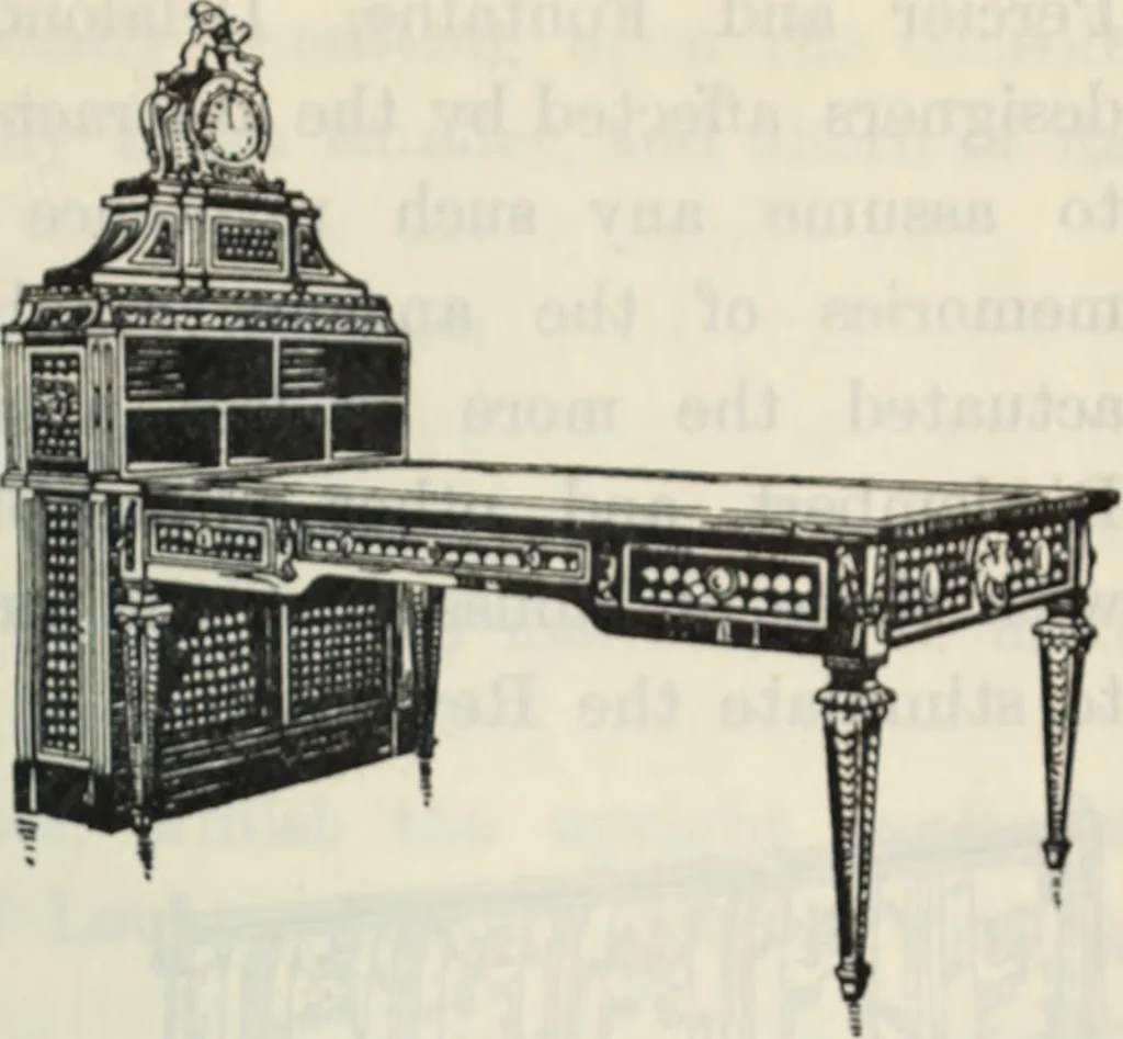An illustration from The book of decorative furniture, its form, colour and history, 1910, leaf 336
