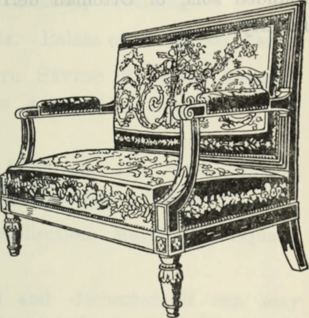 An illustration from The book of decorative furniture, its form, colour and history, 1910, leaf 338