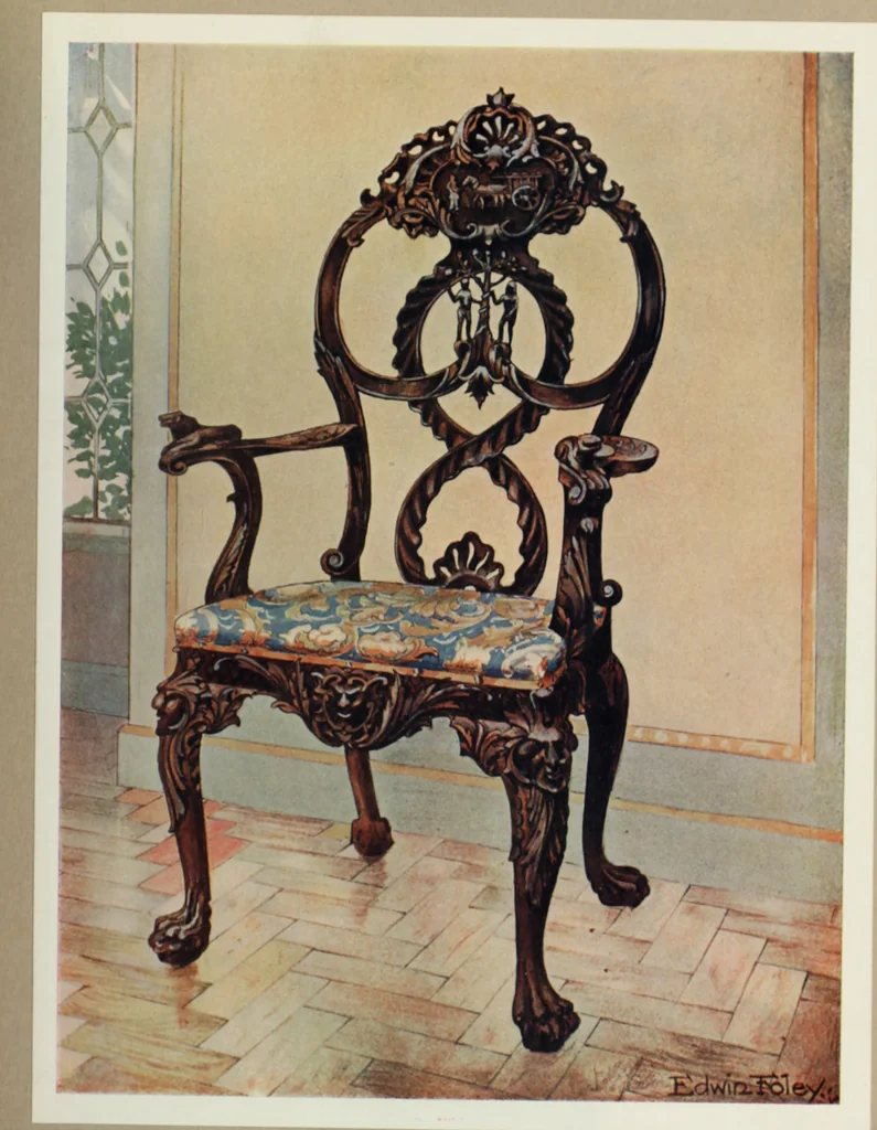 An illustration from The book of decorative furniture, its form, colour and history, 1910, leaf 34