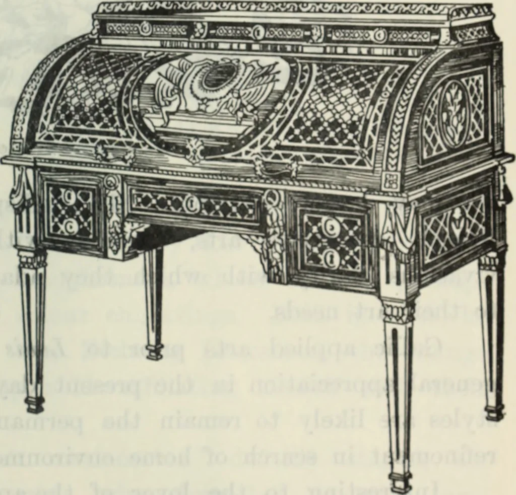An illustration from The book of decorative furniture, its form, colour and history, 1910, leaf 348