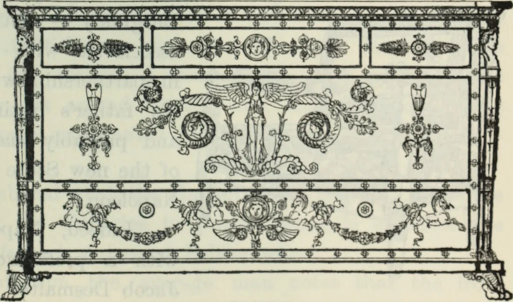 An illustration from The book of decorative furniture, its form, colour and history, 1910, leaf 368